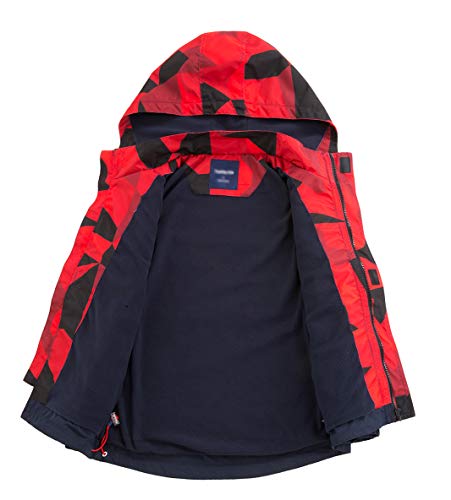 LAUSONS Chaqueta Impermeable Niño - Chubasquero Camuflaje con Capucha - Cortavientos con Forro Polar para Niños Rojo 9-10 años / 140cm