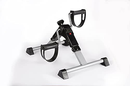 LAZY SPORTS Pedales Estaticos,Pedaleador Plegable LCD Pantalla,Mini Bicicleta Estática,Máquina de Brazos y Piernas Rehabilitación para Hacer Ejercicio en Casa con Correas y Almohadilla Antideslizante