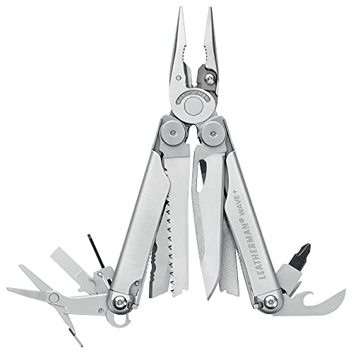 LEATHERMAN - Wave Plus Multiherramienta con Cortador de Alambre Reemplazable Premium y Tijeras de Resorte, Hecho en EE.UU, Acero Inoxidable con Funda de Nylon