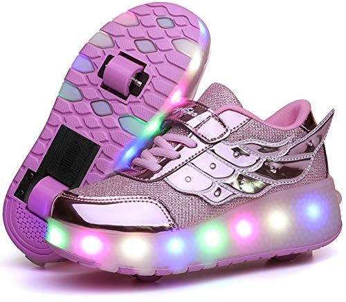 LED Zapatillas con Luces Ruedas Automática Retráctiles Ruedas Ajustables Zapatos de Skate Roller Deportivos Zapatos Luminosas Flash Patines Sneaker para Niños Niñas