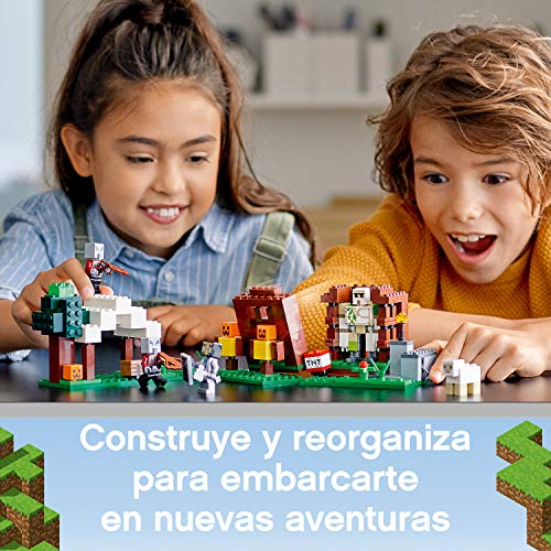 LEGO 21159 Minecraft El Puesto de Saqueadores, Set de Construcción con 4 Figuras de Acción para Construir y Accesorios