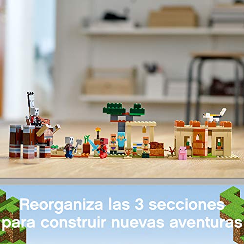 LEGO 21160 Minecraft La Invasión de los Illager, Juguete de Construcción para Niños 8 años Basado en el Videojuego