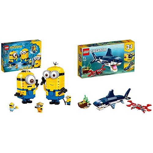 LEGO 75551 Minions El Origen de GRU, Minions y su Guarida para Construir + 31088 Creator 3en1 Criaturas del Fondo Marino: Tiburón, Cangrejo y Calamar o Pez Abisal