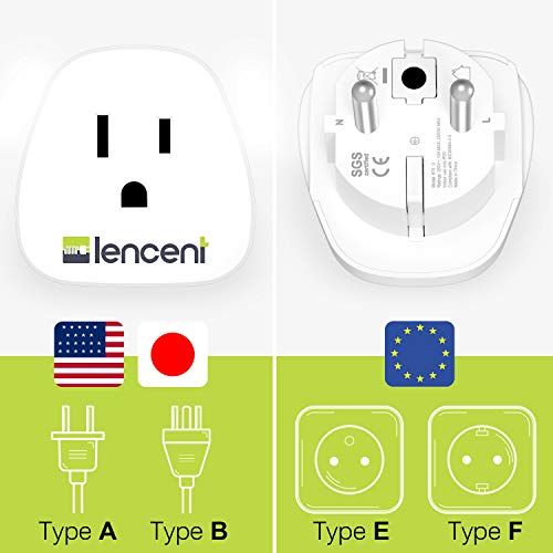 LENCENT 2X Adaptador de Enchufe de USA a Enchufe Europeo, Adaptador Americano España, Adaptador EEUU a EU, Adaptador de Viaje Estados Unidos a Español