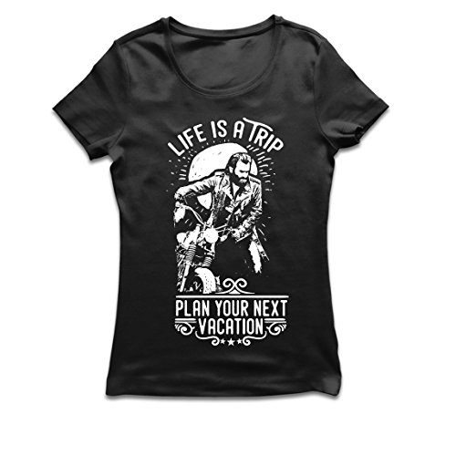 lepni.me Camiseta Mujer la Vida es un Viaje - Ideas de Regalos para Moteros, diseño gráfico de Bicicletas Vintage, amar Las Motocicletas (XX-Large Negro Multicolor)