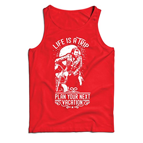 lepni.me Camisetas de Tirantes para Hombre la Vida es un Viaje - Ideas de Regalos para Moteros, diseño gráfico de Bicicletas Vintage, amar Las Motocicletas (Medium Rojo Multicolor)