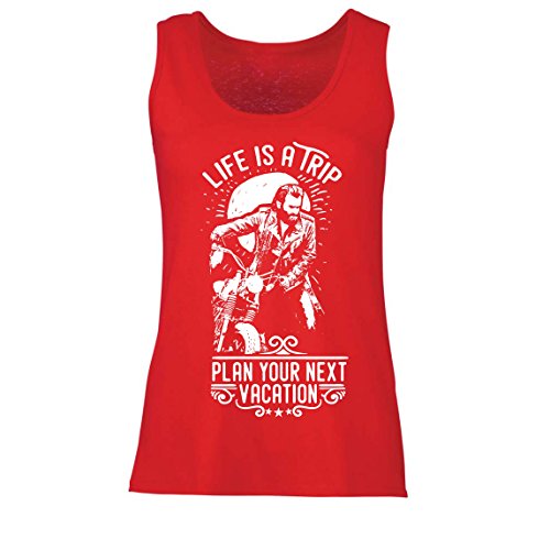 lepni.me Camisetas sin Mangas para Mujer la Vida es un Viaje - Ideas de Regalos para Moteros, diseño gráfico de Bicicletas Vintage, amar Las Motocicletas (Small Rojo Multicolor)