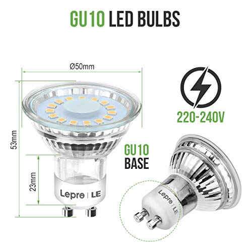 Lepro Bombillas LED GU10 4W, Bombilla GU10 LED Equivalente 50W Halógena, Lámpara LED GU10 350 Lumen Blanco Cálido 2700k, Ángulo de Haz de 120°, Paquete de 5