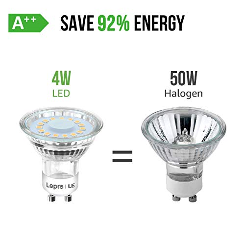 Lepro Bombillas LED GU10 4W, Bombilla GU10 LED Equivalente 50W Halógena, Lámpara LED GU10 350 Lumen Blanco Cálido 2700k, Ángulo de Haz de 120°, Paquete de 5