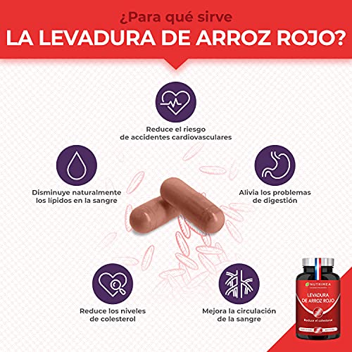 Levadura Roja de Arroz Coenzima Q10 Baja Tu Colesterol Monacolina K CoQ10 Dosis Concentrada Arroz Rojo Puro Monascus Purpureus Tratamiento 3 Meses 600 mg Capsulas Vegano