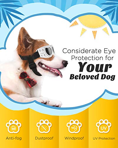 Lewondr Gafas de Sol para Mascotas, Anteojos Anti-Ultravioleta Niebla y Polvo con Correa Ajustable Elástica, Gafas Protectoras para Perros Pequeños para Fiesta Playa Viajar Tomar Fotografías, Blanco