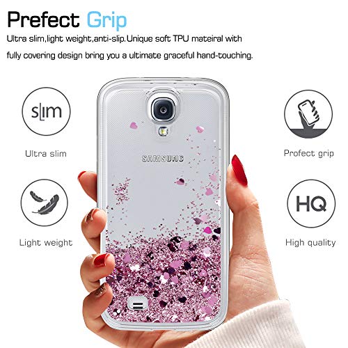 LeYi Compatible with Funda Samsung Galaxy S4 Silicona Purpurina Carcasa con HD Protectores de Pantalla,Transparente Cristal Bumper Telefono Gel TPU Fundas Case Cover para Movil Galaxy S4 ZX Oro Rosa