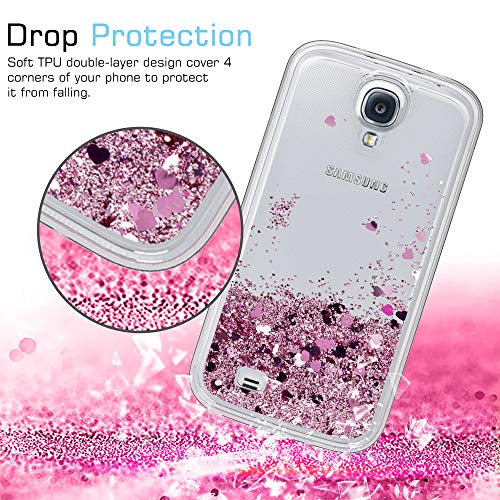 LeYi Compatible with Funda Samsung Galaxy S4 Silicona Purpurina Carcasa con HD Protectores de Pantalla,Transparente Cristal Bumper Telefono Gel TPU Fundas Case Cover para Movil Galaxy S4 ZX Oro Rosa