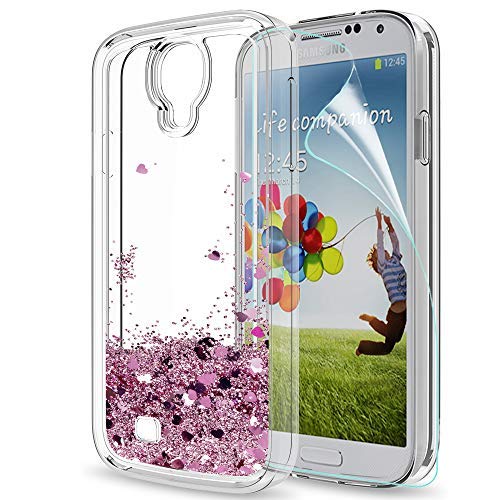 LeYi Compatible with Funda Samsung Galaxy S4 Silicona Purpurina Carcasa con HD Protectores de Pantalla,Transparente Cristal Bumper Telefono Gel TPU Fundas Case Cover para Movil Galaxy S4 ZX Oro Rosa