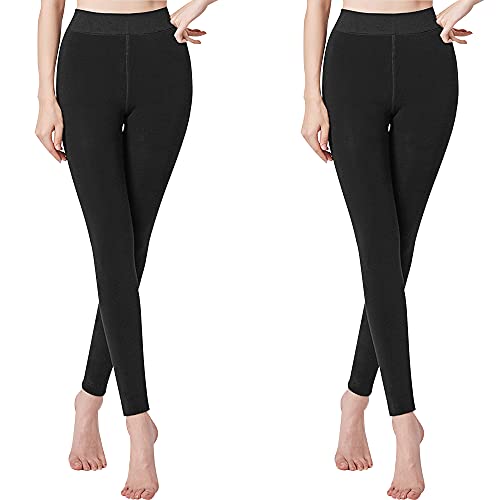 Libella Paquete de 2 Leggings térmicos para Mujer con Forro Interior Leggins cálidos sin Costuras de Invierno Treggings sin Costuras Cintura Alta Deporte Largo Ajustado 4130 Negro L