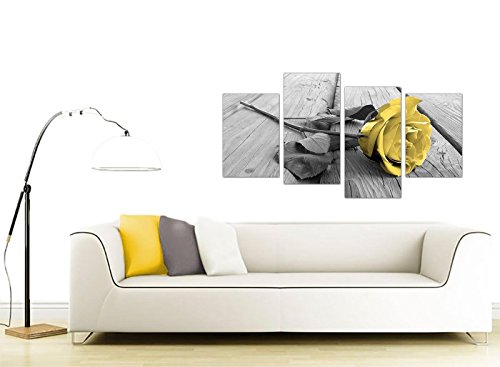 Lienzo amarillo y gris de arte para pared con fotos de rosas para su habitación de sala 4255 de Wallfillers®