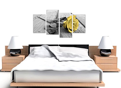 Lienzo amarillo y gris de arte para pared con fotos de rosas para su habitación de sala 4255 de Wallfillers®
