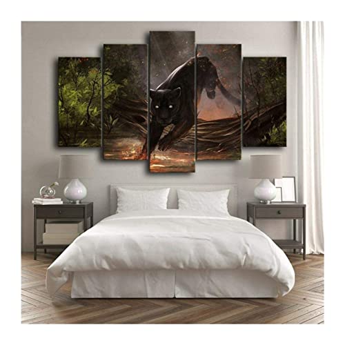 Lienzo Arte De La Pared Pintura Jaguar Black Panther Cat Nature Poster Animal Poster -Modern Art HD Cartel Colgando en Dormitorio Decoración for el hogar 100x55cm Frame