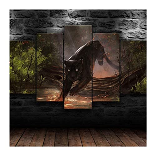 Lienzo Arte De La Pared Pintura Jaguar Black Panther Cat Nature Poster Animal Poster -Modern Art HD Cartel Colgando en Dormitorio Decoración for el hogar 100x55cm Frame