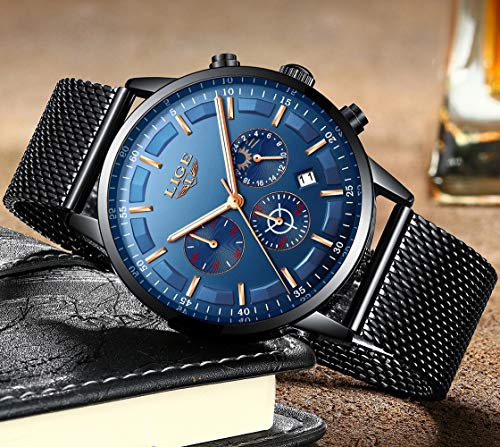 LIGE Relojes Hombre Impermeable Acero Inoxidable Analógico Cuarzo Relojes Hombre Lujo Negocios Automática Fecha Relojes