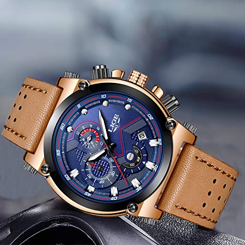 LIGE Relojes Hombre Militar Impermeable Deportes Analogicos Cuarzo Relojes Hombre Lujo Azul Automática Fecha Cuero Relojes