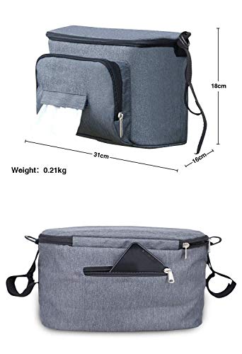 LinGear Bolsa Organizadora de Cochecito Ligero para Bebé y Madre Nueva, Bolsa de Hombro, Oxford Nylon Antibacterial, Gran Capacidad de Alcenamiento para Biberón, Pañuelo, Ropa, Chupete, etc. (Gris)