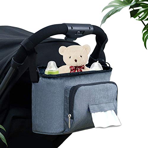 LinGear Bolsa Organizadora de Cochecito Ligero para Bebé y Madre Nueva, Bolsa de Hombro, Oxford Nylon Antibacterial, Gran Capacidad de Alcenamiento para Biberón, Pañuelo, Ropa, Chupete, etc. (Gris)