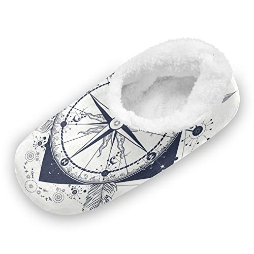 linomo Zapatillas de casa unisex con brújula náutica, con flechas y flechas, para invierno, cálidas en el interior, para el dormitorio, calcetines y zapatos, color Multicolor, talla 37/39 EU