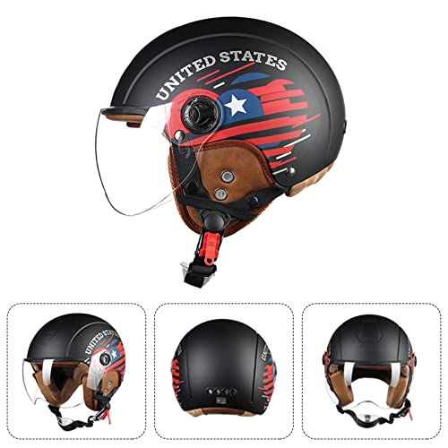 LIONCIANO Casco de moto con gafas de protección, casco jet, scooter, ciclomotor, casco Chopper vintage, para proteger eficazmente la seguridad de la cabeza (estrella negra y roja, lente transparente).