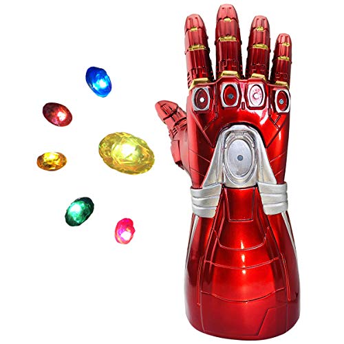 LIUQI Iron Man Infinity Gauntlet, Iron Man Glove LED with Removable Magnet Infinity Stones-3 Flash Modes Halloween Cosplay Glove