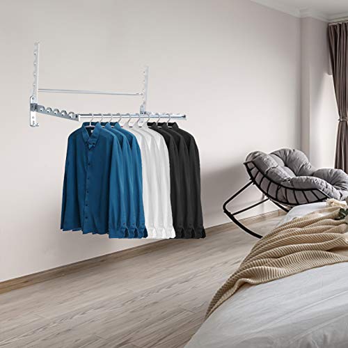 LIVEHITOP Perchero de Pared para Ropa, Barra de Riel para Colgar Pared Ahorra Espacio Colgador para Lavandería, Dormitorio, Baño (Plateado, 2)