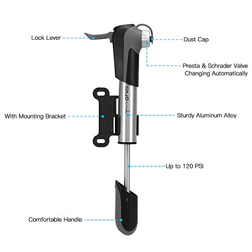 Lixada Bomba Bicicleta Mini Alta Presión Bomba de Aire de Mano para para Válvula de Presta y Schrader 80 PSI / 120 PSI