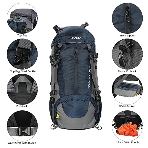 Lixada Mochila de Senderismo 50L/60L con Cubierta Impermeable Mochila de Marcha Trekking Camping Deporte Al Aire Libre