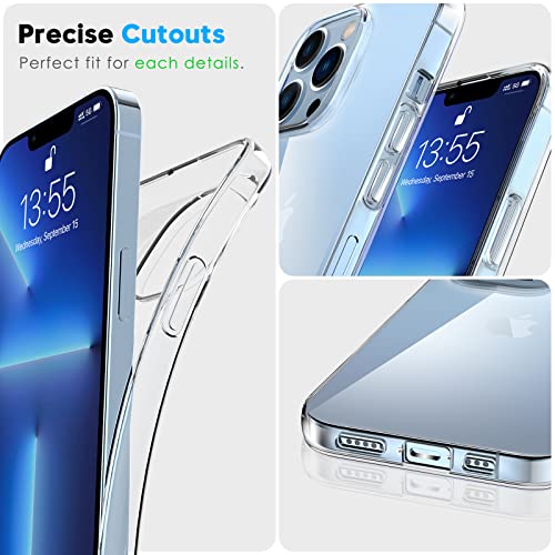 LK Funda Compatible con iPhone 13 Pro MAX 6.7 Pulgadas, 2 Pack HD Cristal Protector de Pantalla y 2 Vidrio Templado Protector de Lente de Cámara, Carcasa Suave TPU Silicona Cover - Clara