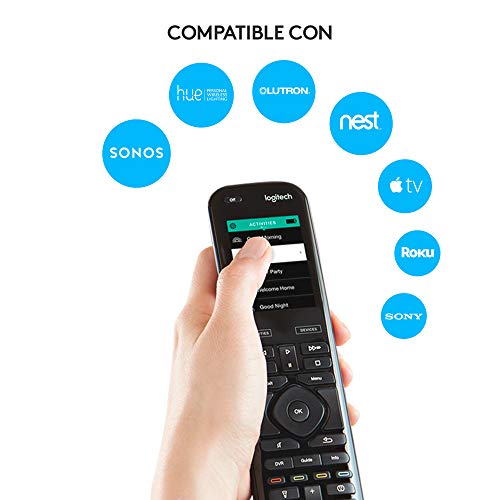 Logitech Harmony Elite Control Remoto a Distancia Universal, SKY, Apple TV, Roku, Sonos y Smart Home, Fácil Configuración, App y Hub, LG/Samsung/Sony/Hisense/Xbox/PS4, Negro