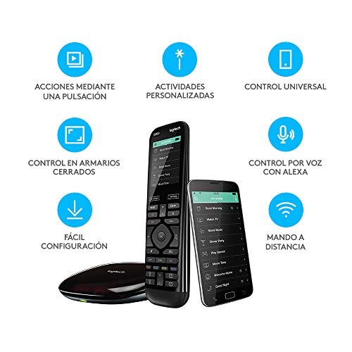 Logitech Harmony Elite Control Remoto a Distancia Universal, SKY, Apple TV, Roku, Sonos y Smart Home, Fácil Configuración, App y Hub, LG/Samsung/Sony/Hisense/Xbox/PS4, Negro