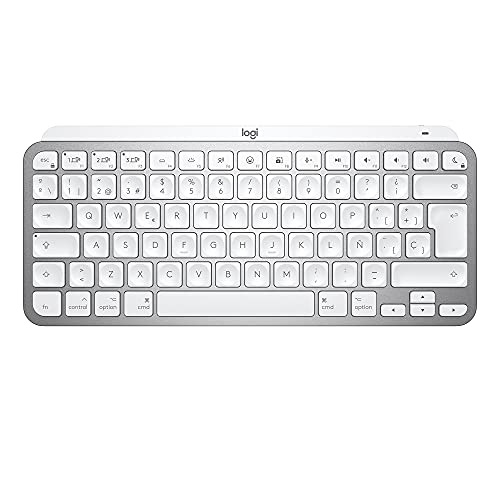 Logitech MX Keys Mini para Mac Teclado Inalámbrico Minimalista Iluminado, Compacto, Bluetooth, Retroiluminado, USB-C, Tecleo Táctil, Compatible con Apple macOS, iPadOS, de Metal - Gris claro