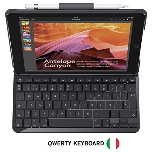 Logitech Slim Folio Funda para iPad con Teclado Bluetooth, iPad 5a & 6a Generation (A1893, A1954, A1822, A1823), 14 Teclas de Acceso Directo de iOS, Batería, Disposición QWERTY, Italiano