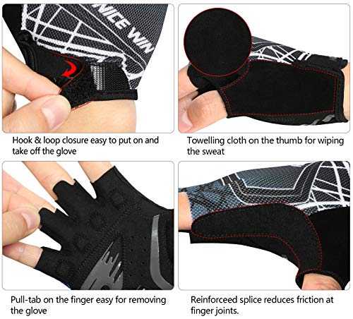 LOHOTEK Guantes de Bicicleta Ciclismo-Motocicleta de MTB Transpirable-Antideslizante - Sin-Dedos Guante Hombres Mujeres Prueba de Golpes con Diseño de Color Degradado (Negro, L)