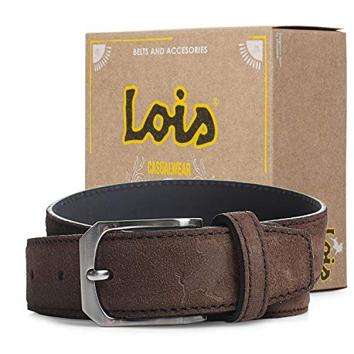 Lois - Cinturon Hombre Cuero Piel Nobuk Serraje Ante Unisex Hombre Mujer. Hecho en ESPAÑA. de Marca Genuina y Original 35 mm Ancho. Talla Ajustable 49701, Color Camel