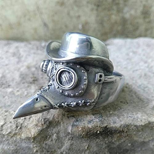 LOKILOKI Anillo Gótico De Doctor De La Peste para Hombres, Anillos De Calavera De Acero Inoxidable 316l, Anillo De Fiesta Punk Rock, Joyería Satánica, Regalos
