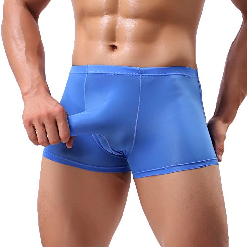 LOPILY Color sólido Elefante Calzoncillos Ropa Interior Bolsa Lencería Boxer de Seda de Hielo Masculino Traje de Baño Playa Escritos del triángulo Ultrafino Transpirables(Azul,M)