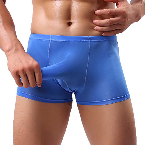 LOPILY Color sólido Elefante Calzoncillos Ropa Interior Bolsa Lencería Boxer de Seda de Hielo Masculino Traje de Baño Playa Escritos del triángulo Ultrafino Transpirables(Azul,M)