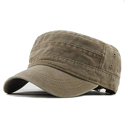 LOPILY Gorra Moda al Aire Libre Unisex Casual Algodón Soldado Sombrero de Mezclilla Visera Gorra Militar Transpirable Sencillo Gorra Plana para Hombre Ajustable Sombrero Sombrero de Camping(Caqui)