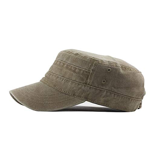 LOPILY Gorra Moda al Aire Libre Unisex Casual Algodón Soldado Sombrero de Mezclilla Visera Gorra Militar Transpirable Sencillo Gorra Plana para Hombre Ajustable Sombrero Sombrero de Camping(Caqui)