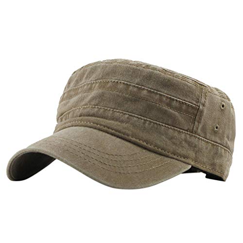 LOPILY Gorra Moda al Aire Libre Unisex Casual Algodón Soldado Sombrero de Mezclilla Visera Gorra Militar Transpirable Sencillo Gorra Plana para Hombre Ajustable Sombrero Sombrero de Camping(Caqui)