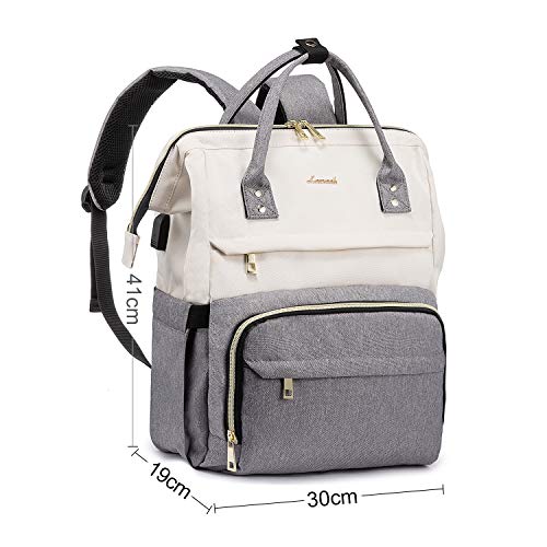 LOVEVOOK Mochila Portátil Mujer, Elegante Mochila Escuela con Compartimento para Portátil de 15,6 Pulgadas, Mochila para Universidad Viajes Trabajo Negocios Profesora, Beige Gris