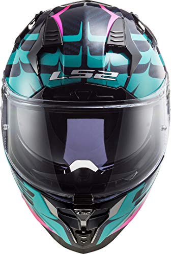LS2, Casco Integral para Moto, Challenger Llamas, Azul Carbon Rojo, L