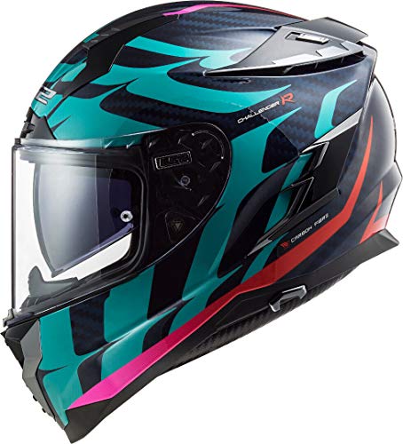LS2, Casco Integral para Moto, Challenger Llamas, Azul Carbon Rojo, L