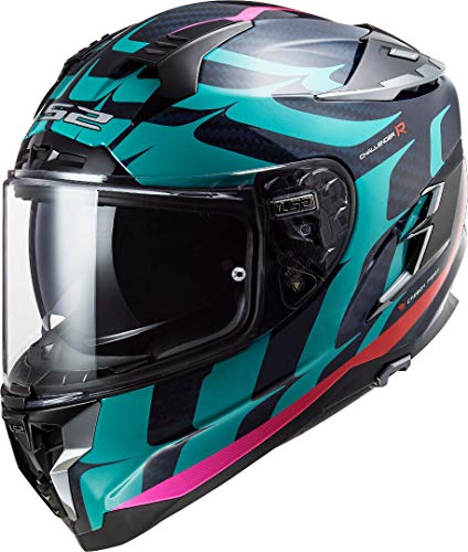 LS2, Casco Integral para Moto, Challenger Llamas, Azul Carbon Rojo, L